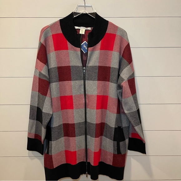 Max Studios Women Buffalo Plaid Zip-Up Cardigan Size 2X NWT - Picture 1 of 7